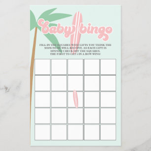 Roze Baby aan boord Surfen Baby shower Bingo Flyer