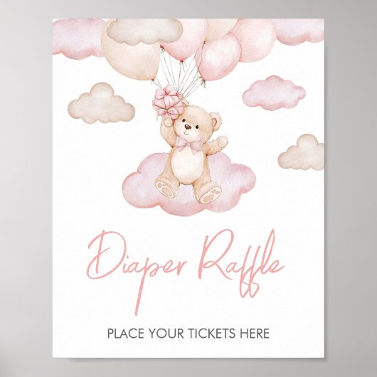 Roze Baby Beer Ballon Baby shower Luier Raffle Poster (Voorkant)