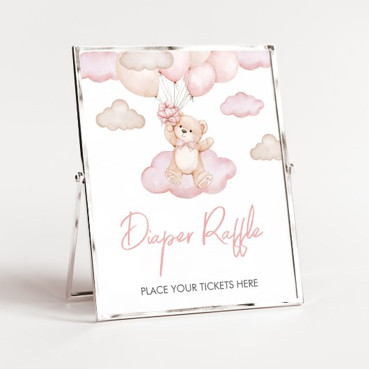 Roze Baby Beer Ballon Baby shower Luier Raffle Poster
