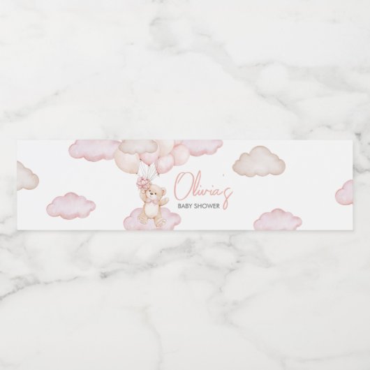 Roze Baby Beer Ballon Baby shower Waterfles Etiket (Enkel label)