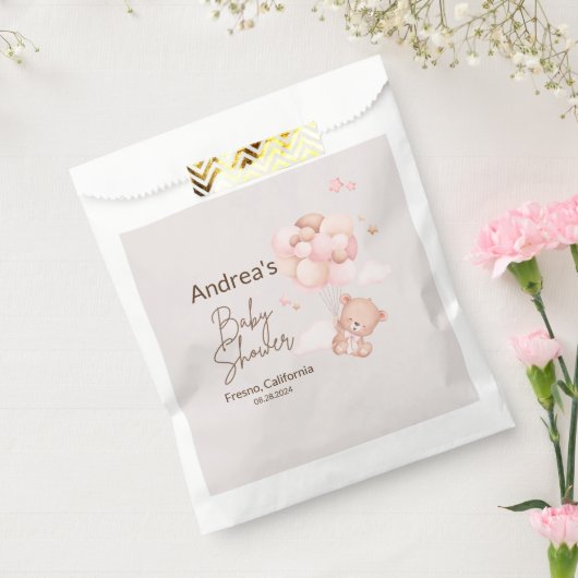 Roze Baby Beer & Balloons Baby shower Bedankzakje (Gezegeld)