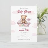 Roze Baby Beer blokkeert Baby shower uitnodiging (Staand voorkant)