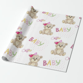 Roze Baby Beer Waterverf Baby Girl Shower Gift Cadeaupapier