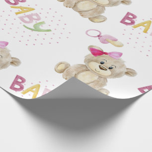 Roze Baby Beer Waterverf Baby Girl Shower Gift Cadeaupapier