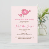 Roze Baby Bird Girl Baby shower Uitnodiging (Staand voorkant)