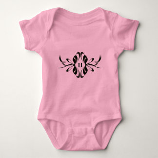 Roze Baby Bodysuit met Elegant Zwart Bow Monogram