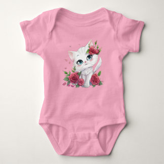 Roze Baby Bodysuit - Schattigee Cat Cartoon met Ro