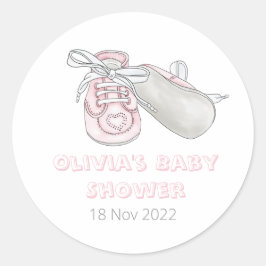 Roze Baby Bootie Waterverf Baby shower Ronde Sticker