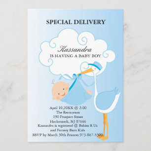 Roze Baby Boy Stork Baby shower Uitnodiging