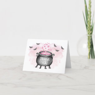 Roze Baby brouwt Halloween Baby shower Bedankkaart