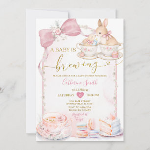Roze Baby Brouwt Konijn Thee Feestje Baby Shower Kaart