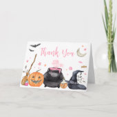 Roze Baby brouwt Schattige Halloween Baby shower Bedankkaart (Voorkant)