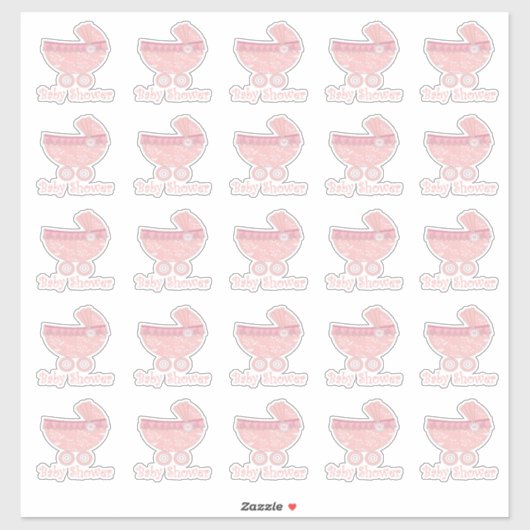 Roze Baby Buggy Baby shower Stickers (Vel)