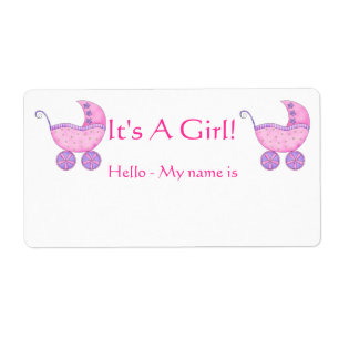 Roze Baby buggy Het is een meisjesschoennaam Tag Etiket