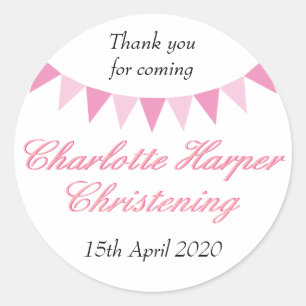 Roze baby bunting doop favor ronde sticker