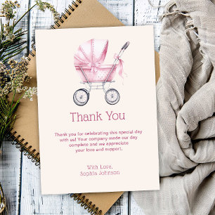 Roze Baby Carriage Baby shower Bedankkaart