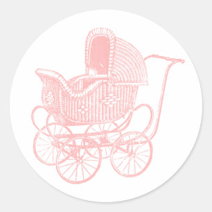  Roze Baby Carriage Baby shower Ronde Sticker