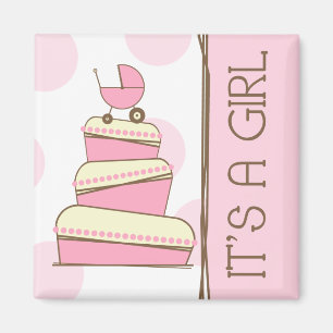 Roze Baby Carriage Cake "Het is een meisje" Magnet Magneet