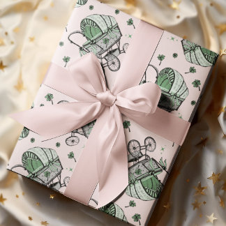 Roze Baby Carriage St Patrick's Day Baby shower Cadeaupapier