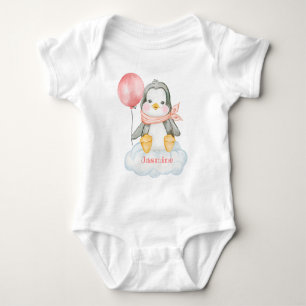 Roze Baby Cartoon Pinguïn En Wolk Persoonlijk Romper