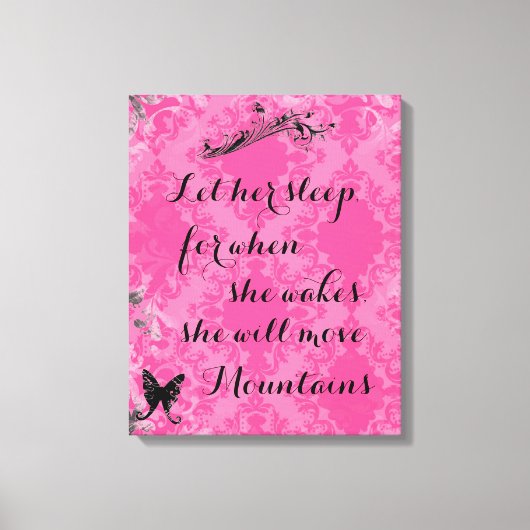 roze Baby citaat dat ze bergen zal verplaatsen Canvas Afdruk (Voorkant)