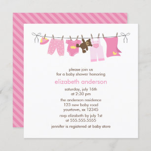 Roze Baby Clothesline Girl Baby shower Kaart