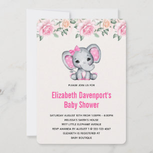 Roze Baby Elephant and Rozen Border Baby shower Kaart