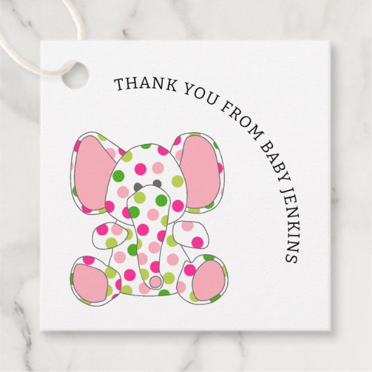 Roze Baby Elephant Bedankjes Labels (Voorkant)