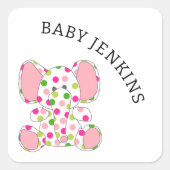 Roze Baby Elephant Vierkante Sticker (Voorkant)