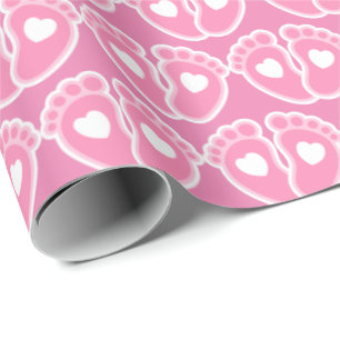 Roze Baby en het patroon van het hart Nieuw babyme Cadeaupapier