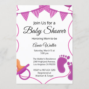 Roze Baby Girl Baby shower Uitnodiging