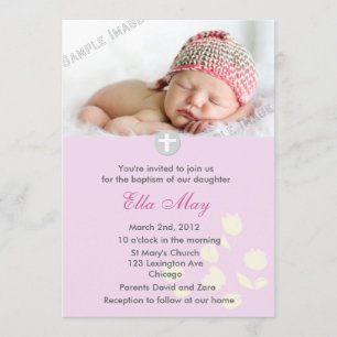 Roze Baby Girl Christening Uitnodiging