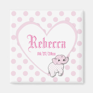 Roze Baby Girl Elephant Heart en Polka Dots Magneet