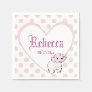 Roze Baby Girl Elephant Heart en Polka Dots Servet