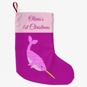 Roze Baby Girl Narwhal 1 Kerstmis Aangepast Kleine Kerstsok