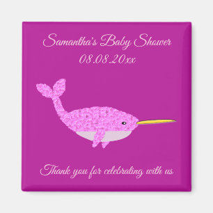Roze Baby Girl Narwhal Aangepast Baby shower Magneet