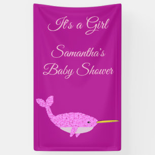 Roze Baby Girl Narwhal Baby shower Aangepast Spandoek