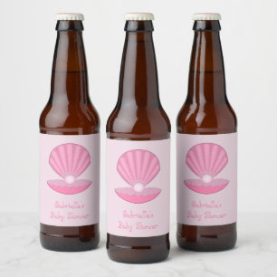 Roze Baby Girl Oyster shell en Pearl Baby shower Bier Etiket