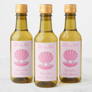 Roze Baby Girl Oyster shell en Pearl Baby shower Wijn Etiket