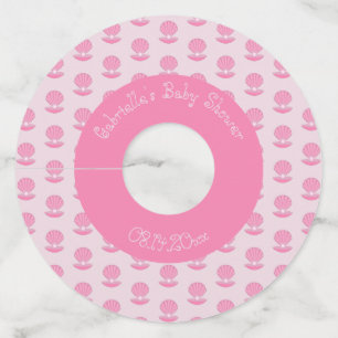 Roze Baby Girl Oyster shell en Pearl Baby shower Wijnglaslabel