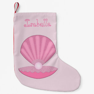 Roze Baby Girl Oyster shell en Pearl Custom Name Kleine Kerstsok