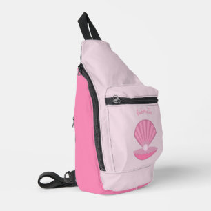 Roze Baby Girl Oyster shell en Pearl Custom Name Sling Bag