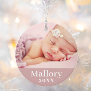 Roze Baby Girl Persoonlijke naam Foto Ornament