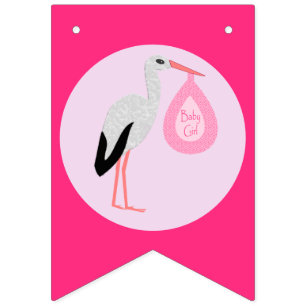  Roze Baby Girl Stork Baby shower Vlaggetjes