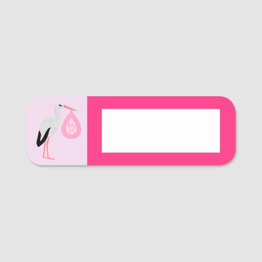  roze baby Girl Stork Naamplaatje (Voorkant)