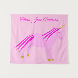 Roze Baby Girl Unicorn Aangepaste naam Nursery Wandkleed