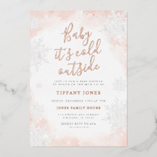 Roze Baby het is koud buiten Baby shower Folie Uitnodiging