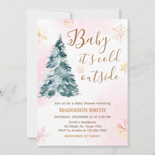 Roze Baby Het is koud buiten Baby shower Kaart (Voorkant)