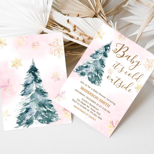 Roze Baby Het is koud buiten Baby shower Kaart