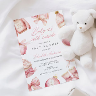 Roze Baby Het is Koud Buiten Baby shower Uitnodigi Kaart